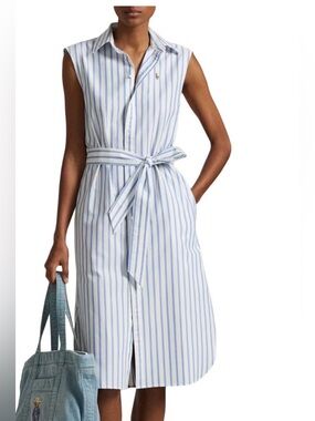 Polo Ralph Lauren Belted Striped Oxford Shirtdress